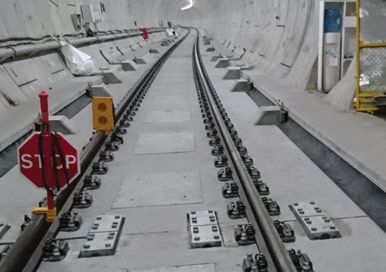 Inside a new London Underground tunnel with Trackelast Fire Retardant Sealing Strips in situ.